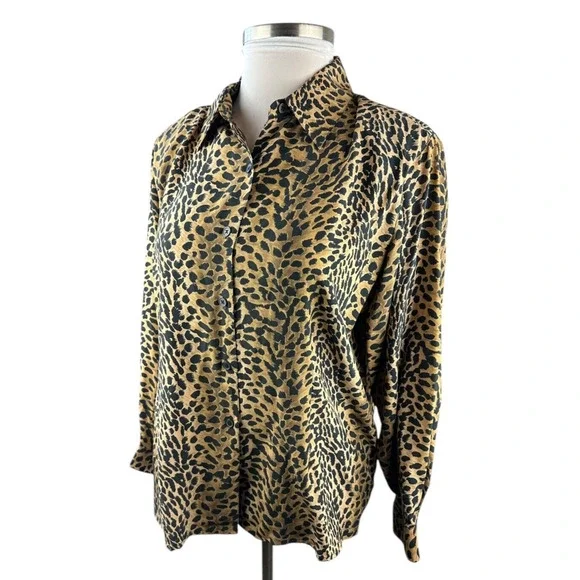 Vtg Silk Lore Beth Terrell Silk Cheetah Animal Print Button Blouse Plus Size 1X - Picture 10 of 10